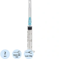 Шприц трехкомпонентный KD-Ject III 2 мл 23G (0.6x30 мм, 100 штук в упаковке)