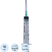 Шприц трехкомпонентный KD-Ject III 10 мл 21G (0.8x40 мм, 100 штук в упаковке)