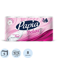 Бумага туалетная Papia Deluxe 4-слойная белая (8 рулонов в упаковке) фото Бумага туалетная Papia Deluxe 4-слойная белая (8 рулонов в упаковке)