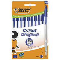 Ручки шариковые BIC "Cristal Original", НАБОР 10 шт., СИНИЕ, узел 1 мм, линия письма 0,32 мм, пакет, 830863 фото Ручки шариковые BIC "Cristal Original", НАБОР 10 шт., СИНИЕ, узел 1 мм, линия письма 0,32 мм, пакет, 830863
