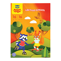 Цветная бумага офсетная А4, Мульти-Пульти, 16л., 16цв., на скобе, "Приключения Енота фото Цветная бумага офсетная А4, Мульти-Пульти, 16л., 16цв., на скобе, "Приключения Енота