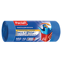 Мешки для мусора 160 л, с ушками, синие, рулон 10 шт., ПВД, 30 мкм, 90х125 см, PACLAN "Multitop", 134442