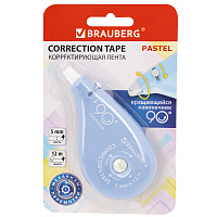 Корректирующая лента BRAUBERG PASTEL 5 мм х 12 м, вращающийся наконечник 90°, механизм перемотки, корпус голубой, блистер, 272488 фото Корректирующая лента BRAUBERG PASTEL 5 мм х 12 м, вращающийся наконечник 90°, механизм перемотки, корпус голубой, блистер, 272488