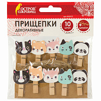 Прищепки декоративные "Забавные животные", 10 штук, 3,5 см, ассорти, со шпагатом, ОСТРОВ СОКРОВИЩ, 662672 фото Прищепки декоративные "Забавные животные", 10 штук, 3,5 см, ассорти, со шпагатом, ОСТРОВ СОКРОВИЩ, 662672