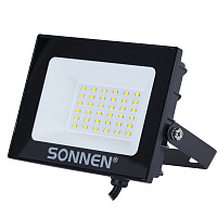 Прожектор светодиодный 30 Вт, 6500 К, 2400 Лм, IP65, 146x98x26 мм, черный, SONNEN, 238413 фото Прожектор светодиодный 30 Вт, 6500 К, 2400 Лм, IP65, 146x98x26 мм, черный, SONNEN, 238413