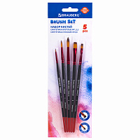 Кисти BRAUBERG PREMIUM, набор 5 шт. (синтетика, круглая № 1, 3, 5, плоская № 5, 8), блистер, 201024 фото Кисти BRAUBERG PREMIUM, набор 5 шт. (синтетика, круглая № 1, 3, 5, плоская № 5, 8), блистер, 201024