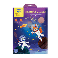 Картон цветной А4, Мульти-Пульти, 8л., 8цв., перламутровый, в папке, "Енот в космосе фото Картон цветной А4, Мульти-Пульти, 8л., 8цв., перламутровый, в папке, "Енот в космосе
