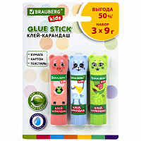 Клей-карандаш "Зверята: кошка, мышка, хрюшка", 9 г, фигурный колпачок, 3 шт./блистер, BRAUBERG KIDS, 271141 фото Клей-карандаш "Зверята: кошка, мышка, хрюшка", 9 г, фигурный колпачок, 3 шт./блистер, BRAUBERG KIDS, 271141