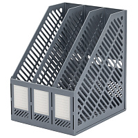 Лоток вертикальный для бумаг BRAUBERG "Office-Expert", 215 мм, 3 отделения, сборный, серый, 238018