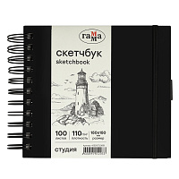 Скетчбук 100л., 150*150 Гамма "Студия", на спирали, черный, твердая обложка, на резинке, слоновая кость, 110г/м2 фото Скетчбук 100л., 150*150 Гамма "Студия", на спирали, черный, твердая обложка, на резинке, слоновая кость, 110г/м2