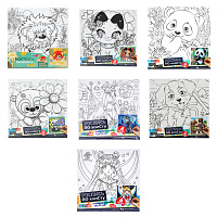 Картина детская по контуру, АССОРТИ 7 видов, 15х15 см, на подрамнике, акрил, кисти, МУЛЬТИ АРТ, 5902