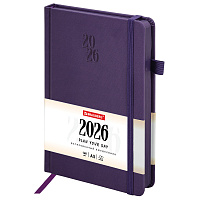 Ежедневник датированный 2026, А5, 138х213 мм, BRAUBERG "Plain", под кожу, резинка, держатель для ручки, фиолетовый, 117509 фото Ежедневник датированный 2026, А5, 138х213 мм, BRAUBERG "Plain", под кожу, резинка, держатель для ручки, фиолетовый, 117509