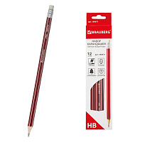 Карандаши чернографитные BRAUBERG НАБОР 12 шт., "ZTX", HB, с резинкой, красный корпус, картонная упаковка, 180671