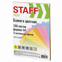 Бумага цветная STAFF "Profit", А4, 80 г/м2, 100 л. (5 цв. х 20 л.), пастель, для офиса и дома, 110889 фото Бумага цветная STAFF "Profit", А4, 80 г/м2, 100 л. (5 цв. х 20 л.), пастель, для офиса и дома, 110889
