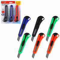 Нож канцелярский 18 мм, КОМПЛЕКТ "5 шт. + 1 шт. В ПОДАРОК", фиксатор, блистер, BRAUBERG "Classic", 238773