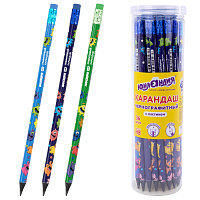 Карандаш чернографитный с принтом ЮНЛАНДИЯ МОНСТРИКИ, 1 шт., HB, с ластиком, корпус ассорти, 182014