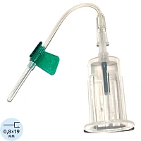 Игла-бабочка Vacuette 21G 0.8х19 мм зеленая с луер-адаптером/держателем (24 штуки в упаковке)