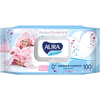 Влажные салфетки детские Aura Ultra Comfort 100 штук в упаковке фото Влажные салфетки детские Aura Ultra Comfort 100 штук в упаковке