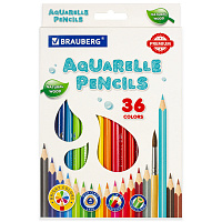 Карандаши цветные акварельные BRAUBERG PREMIUM AQUARELLE, 36 цветов, трехгранные, утолщенный грифель 4 мм, натуральное дерево, 181674 фото Карандаши цветные акварельные BRAUBERG PREMIUM AQUARELLE, 36 цветов, трехгранные, утолщенный грифель 4 мм, натуральное дерево, 181674