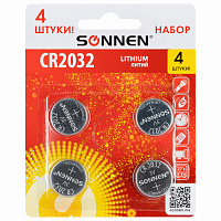 Батарейки литиевые SONNEN Lithium CR2032, "таблетки, дисковые, кнопочные", КОМПЛЕКТ 4 шт., блистер, 457142 фото Батарейки литиевые SONNEN Lithium CR2032, "таблетки, дисковые, кнопочные", КОМПЛЕКТ 4 шт., блистер, 457142