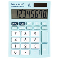 Калькулятор настольный BRAUBERG ULTRA PASTEL-08-LB, КОМПАКТНЫЙ (154x115 мм), 8 разрядов, двойное питание, ГОЛУБОЙ, 250513 фото Калькулятор настольный BRAUBERG ULTRA PASTEL-08-LB, КОМПАКТНЫЙ (154x115 мм), 8 разрядов, двойное питание, ГОЛУБОЙ, 250513