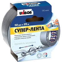 Клейкая лента армированная Unibob 50 мм x 25 м 170 мкм серая фото Клейкая лента армированная Unibob 50 мм x 25 м 170 мкм серая