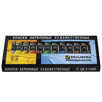 Краски акриловые художественные BRAUBERG ART CLASSIC, НАБОР 12 цветов по 12 мл, в тубах, 191122 фото Краски акриловые художественные BRAUBERG ART CLASSIC, НАБОР 12 цветов по 12 мл, в тубах, 191122