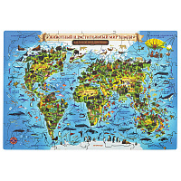 Интерактивная деревянная карта-пазл GLOBEN "Животный и растительный мир Земли", 28х19,5 см, 100 элементов, PAG5199