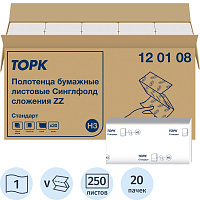 Полотенца бумажные листовые Торк (Tork) H3 V-сложение (ZZ) 1-слойные белые 20 пачек по 250 листов (120108) фото Полотенца бумажные листовые Торк (Tork) H3 V-сложение (ZZ) 1-слойные белые 20 пачек по 250 листов (120108)