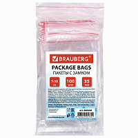 Пакеты с замком ZIP LOCK "зиплок", комплект 100 шт., 70х100 мм, ПВД, толщина 35 микрон, BRAUBERG, 606208 фото Пакеты с замком ZIP LOCK "зиплок", комплект 100 шт., 70х100 мм, ПВД, толщина 35 микрон, BRAUBERG, 606208
