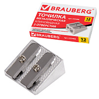 Точилка BRAUBERG "Style", металлическая клиновидная, 2 отверстия для чернографитных карандашей (в том числе утолщенных), 222486 фото Точилка BRAUBERG "Style", металлическая клиновидная, 2 отверстия для чернографитных карандашей (в том числе утолщенных), 222486