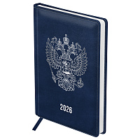 Ежедневник датированный 2026г., А5, 176л., твердый переплет, кожзам, BG "Орел", синий фото Ежедневник датированный 2026г., А5, 176л., твердый переплет, кожзам, BG "Орел", синий