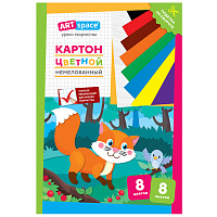 Картон цветной А4, ArtSpace, 8л., 8цв., немелованный, в папке, "Лисичка фото Картон цветной А4, ArtSpace, 8л., 8цв., немелованный, в папке, "Лисичка