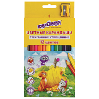 Карандаши цветные утолщенные ЮНЛАНДИЯ "СКАЗОЧНЫЙ МИР", 12 цветов + ТОЧИЛКА, трехгранные, грифель 5 мм, натуральное дерево, 181370 фото Карандаши цветные утолщенные ЮНЛАНДИЯ "СКАЗОЧНЫЙ МИР", 12 цветов + ТОЧИЛКА, трехгранные, грифель 5 мм, натуральное дерево, 181370