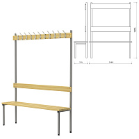 Скамья с вешалкой, спинкой П-091Д/1,5 (1818х1480х370 мм), 11 крючков, дерево, металлокаркас
