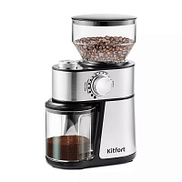 Кофемолка KITFORT КТ-717, мощность 200 Вт, вместимость 100 г, 14 степеней помола, стальная фото Кофемолка KITFORT КТ-717, мощность 200 Вт, вместимость 100 г, 14 степеней помола, стальная
