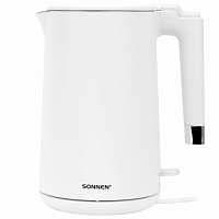 Чайник электрический с двойными стенками SONNEN KT-8719W, 1,5 л, 2200 Вт, белый, 454691 фото Чайник электрический с двойными стенками SONNEN KT-8719W, 1,5 л, 2200 Вт, белый, 454691