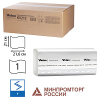 Полотенца бумажные 250 шт., VEIRO (H3) COMFORT, 1-слойные, белые, КОМПЛЕКТ 20 пачек, 21х21,6, V-сложение, KV210