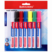 Маркер-краска лаковый EXTRA (paint marker) 4 мм, НАБОР 7 цветов, УСИЛЕННАЯ НИТРО-ОСНОВА, BRAUBERG, 152001 фото Маркер-краска лаковый EXTRA (paint marker) 4 мм, НАБОР 7 цветов, УСИЛЕННАЯ НИТРО-ОСНОВА, BRAUBERG, 152001