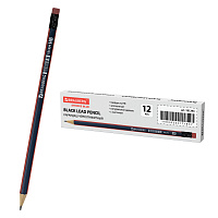 Карандаш чернографитный BRAUBERG, 1 шт., "Stripes", HB, трехгранный, с ластиком, корпус синий/красный, 181294