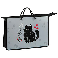 Папка с ручками А4 ArtSpace "Black Cat with Flowers", пластик, на молнии, 75мм фото Папка с ручками А4 ArtSpace "Black Cat with Flowers", пластик, на молнии, 75мм