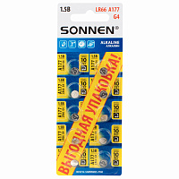 Батарейки алкалиновые "таблетка" КОМПЛЕКТ 10 шт., SONNEN Alkaline 177A (G4, LR66), в блистере, 457135 фото Батарейки алкалиновые "таблетка" КОМПЛЕКТ 10 шт., SONNEN Alkaline 177A (G4, LR66), в блистере, 457135