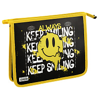 Папка для тетрадей 1 отделение, А5, ArtSpace "Keep Smiling", пластик, на молнии фото Папка для тетрадей 1 отделение, А5, ArtSpace "Keep Smiling", пластик, на молнии