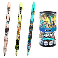 Ручка шариковая автоматическая с принтом FUNSTER "CUTE ANIMALS", корпус soft-touch, СИНЯЯ, пишущий узел 0,7 мм, линия письма 0,35 мм, 144402