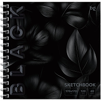 Скетчбук 40л., 170*170 BG "Black. Leaves", на гребне, soft tuch, выборочный лак, 120г/м2 фото Скетчбук 40л., 170*170 BG "Black. Leaves", на гребне, soft tuch, выборочный лак, 120г/м2
