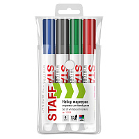 Маркеры стираемые для белой доски НАБОР 4 ЦВЕТА, STAFF "BASIC" WBM-200, 1-3 мм, 152639