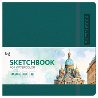 Скетчбук для акварели 40л., 145*145 BG "Bright. Teal", кожзам, на резинке, 200г/м2 фото Скетчбук для акварели 40л., 145*145 BG "Bright. Teal", кожзам, на резинке, 200г/м2