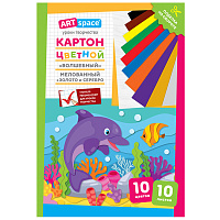 Картон цветной А4, ArtSpace, 10л., 10цв., мелованный, золото, серебро, в папке, "Волшебный. Дельфин фото Картон цветной А4, ArtSpace, 10л., 10цв., мелованный, золото, серебро, в папке, "Волшебный. Дельфин