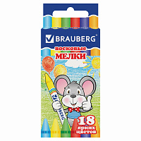 Восковые мелки BRAUBERG, НАБОР 18 цветов, 222963