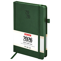 Ежедневник датированный 2026, А5, 138х213 мм, BRAUBERG "Plain", под кожу, резинка, держатель для ручки, темно-зеленый, 117507 фото Ежедневник датированный 2026, А5, 138х213 мм, BRAUBERG "Plain", под кожу, резинка, держатель для ручки, темно-зеленый, 117507